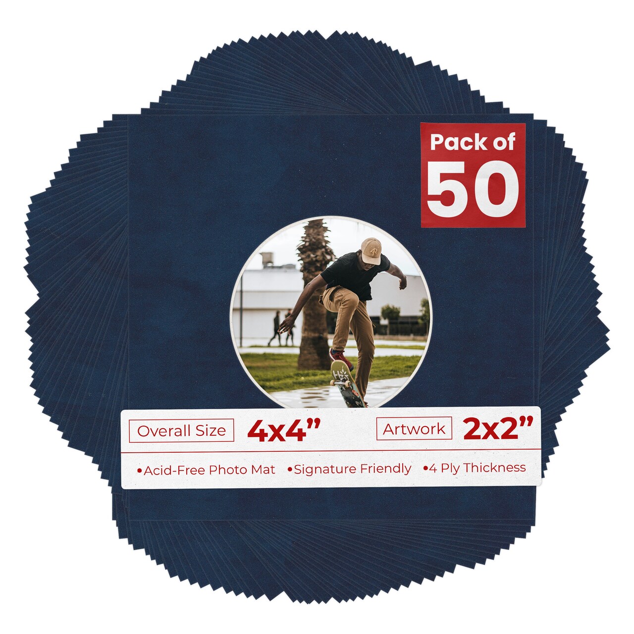 Navy Suede Mat Board for 4x4 Inch Frames - Circle Opening for 2x2 Photos